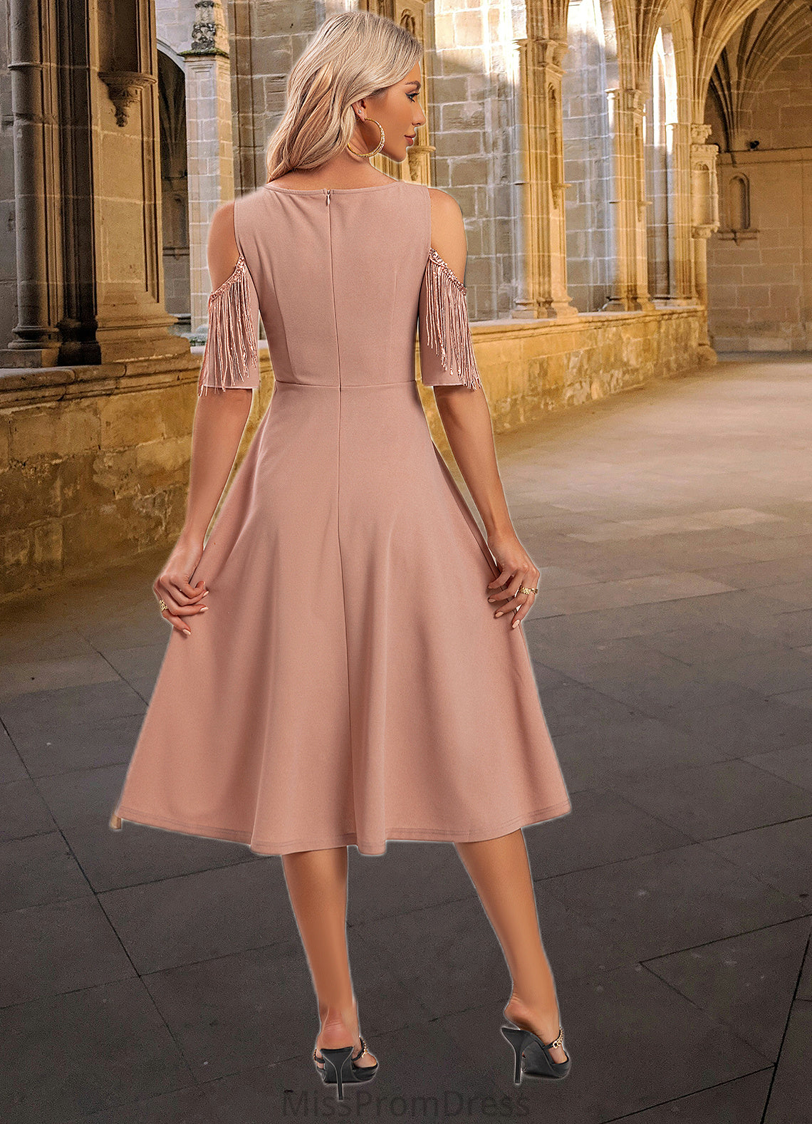 Carolyn Sequins Scoop Elegant A-line Polyester Midi Dresses HMP0022473