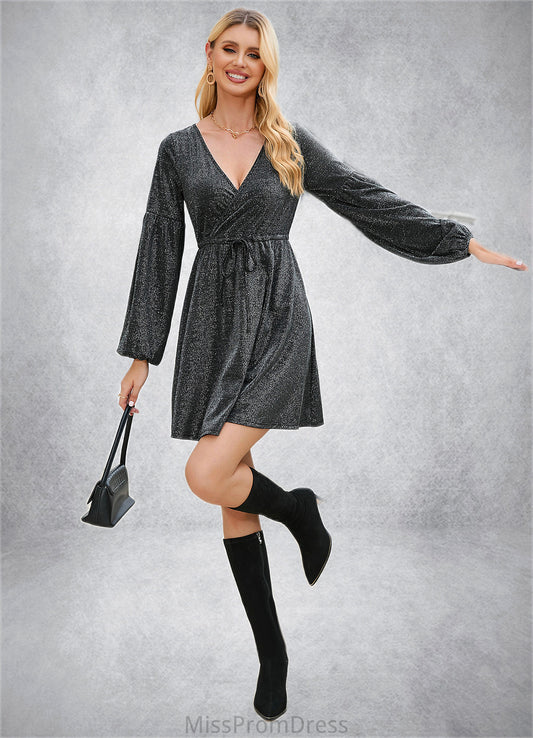Journey Sequins V-Neck Elegant A-line Cotton Blends Mini Dresses HMP0022498