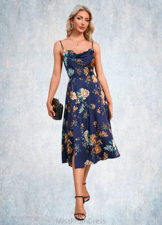 Johanna Floral Print Cowl Elegant A-line Satin Dresses HMP0022508