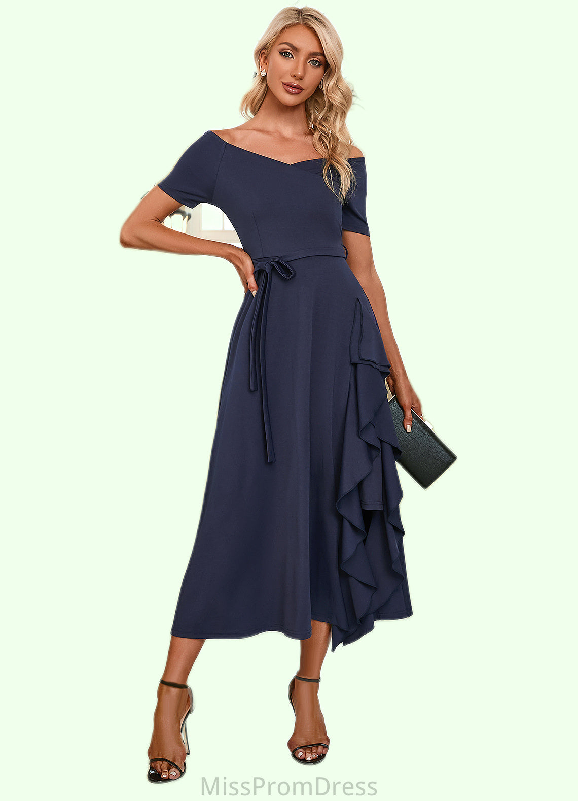 Lindsey V-Neck Elegant A-line Cotton Blends Midi Dresses HMP0022561