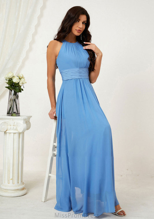 A-line Halter Sleeveless Chiffon Long/Floor-Length Bridesmaid Dresses With Pleated Annabella HMP0025610