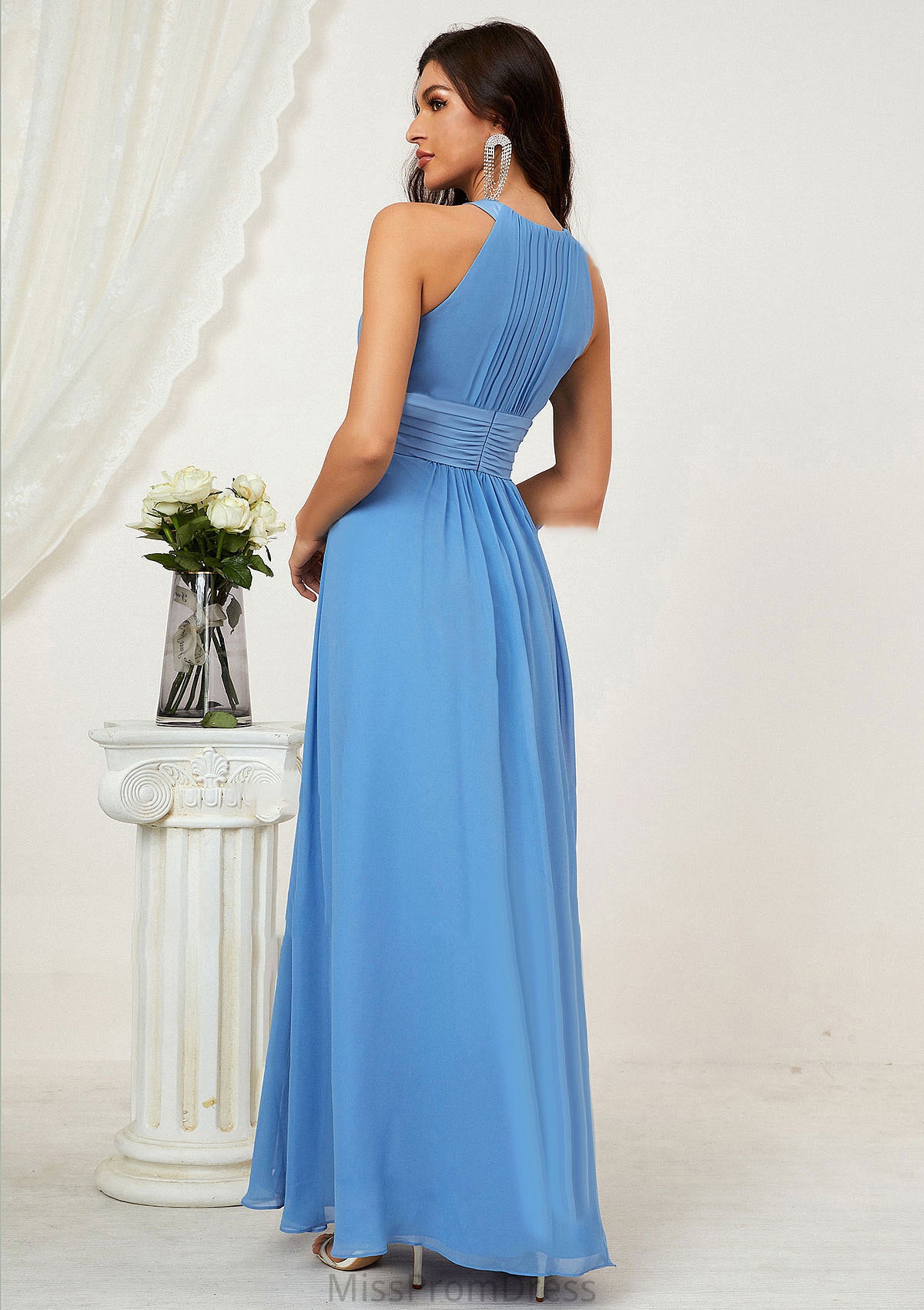 A-line Halter Sleeveless Chiffon Long/Floor-Length Bridesmaid Dresses With Pleated Annabella HMP0025610