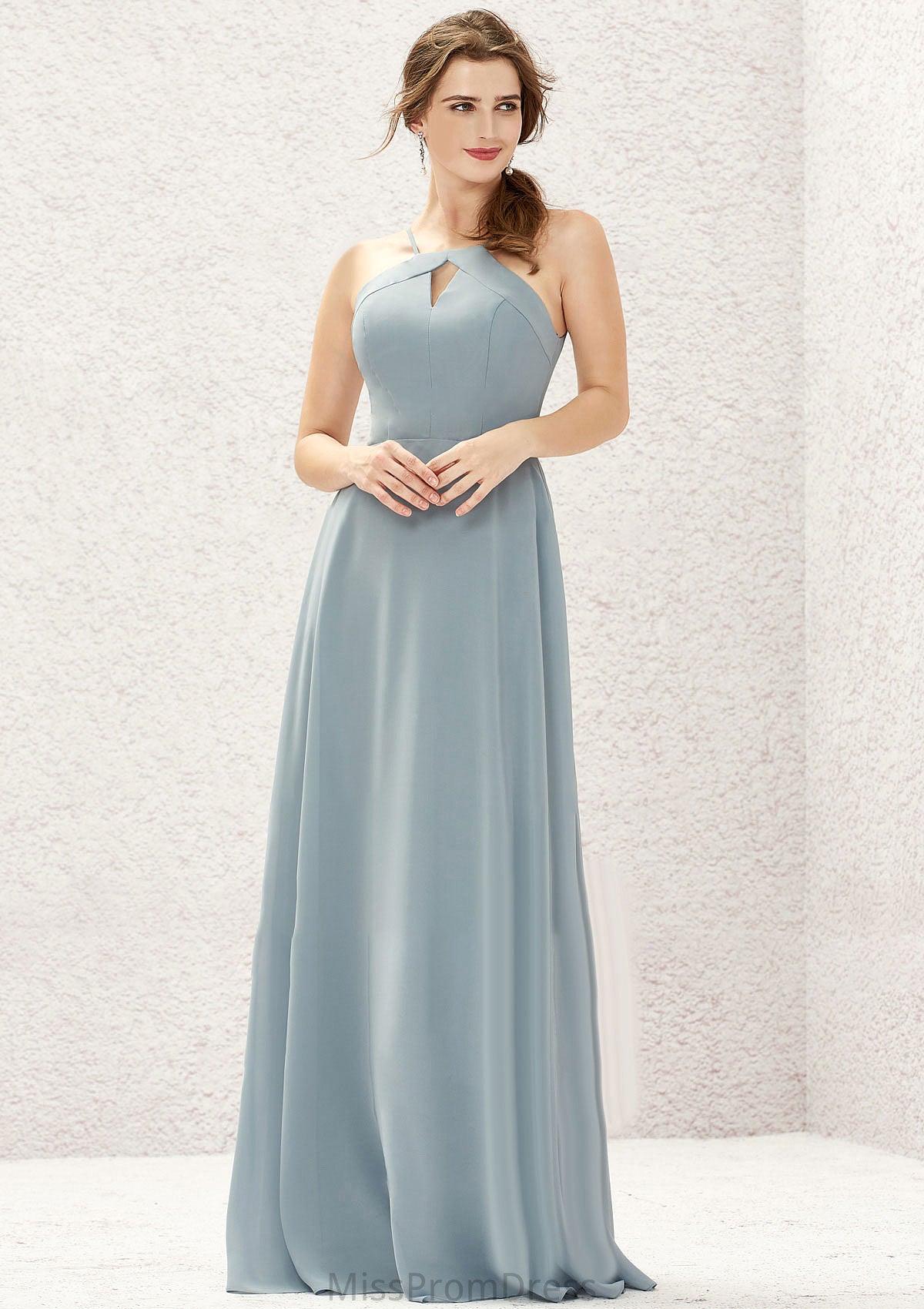 A-line Bateau Sleeveless Long/Floor-Length Chiffon Bridesmaid Dresses Rebekah HMP0025638