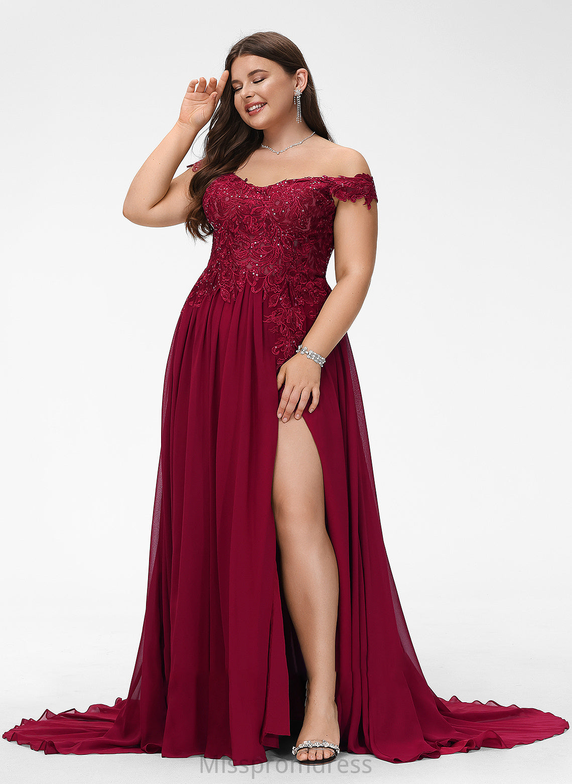 Train Evangeline Chiffon Sequins Off-the-Shoulder A-Line With Prom Dresses Lace Sweep