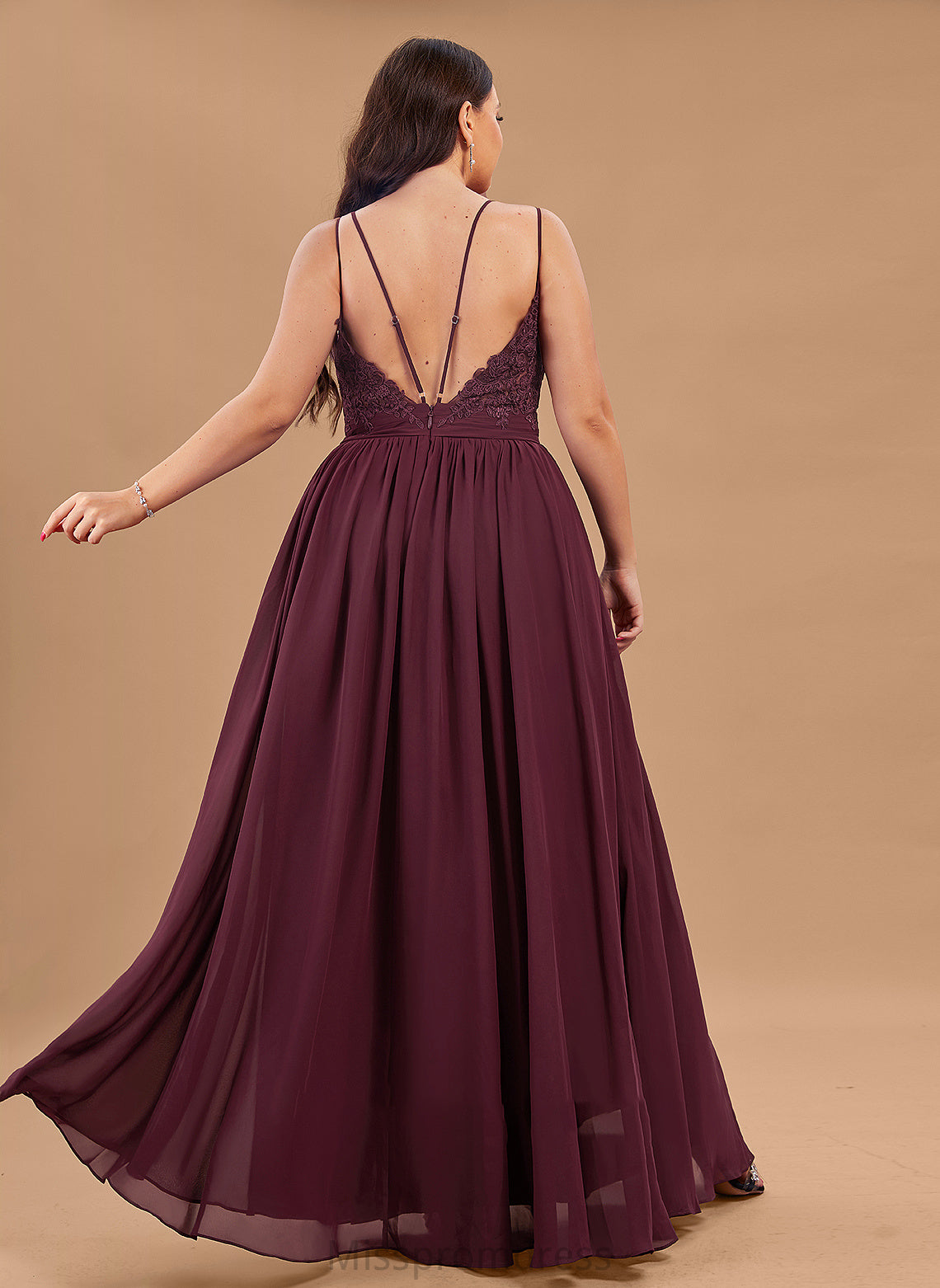 Chiffon Floor-Length Ruffle With V-neck Prom Dresses Selah Lace A-Line