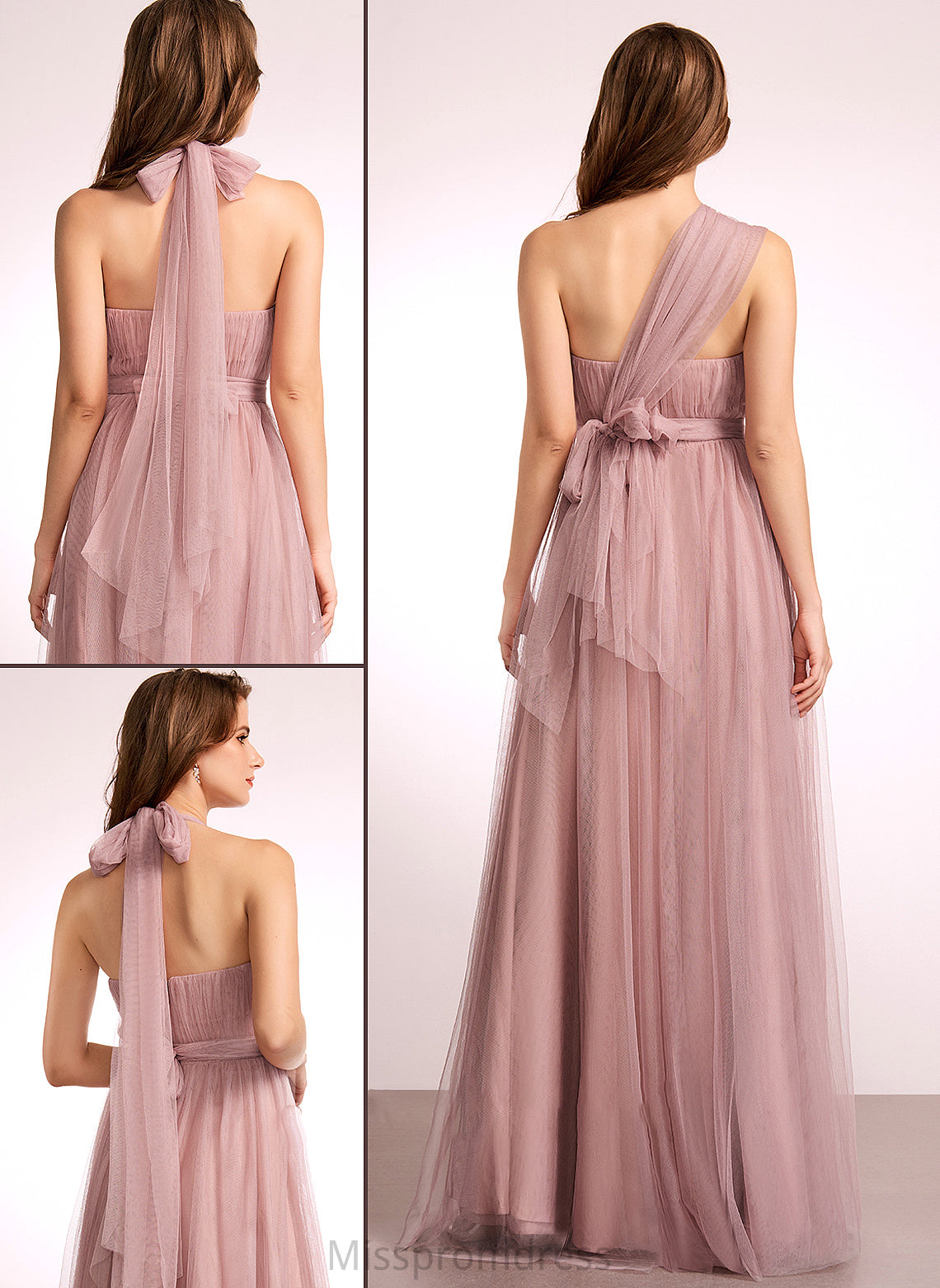 Tulle Straps Length A-Line One-Shoulder Silhouette V-neck Neckline Off-the-Shoulder Floor-Length Fabric Hailey Bridesmaid Dresses