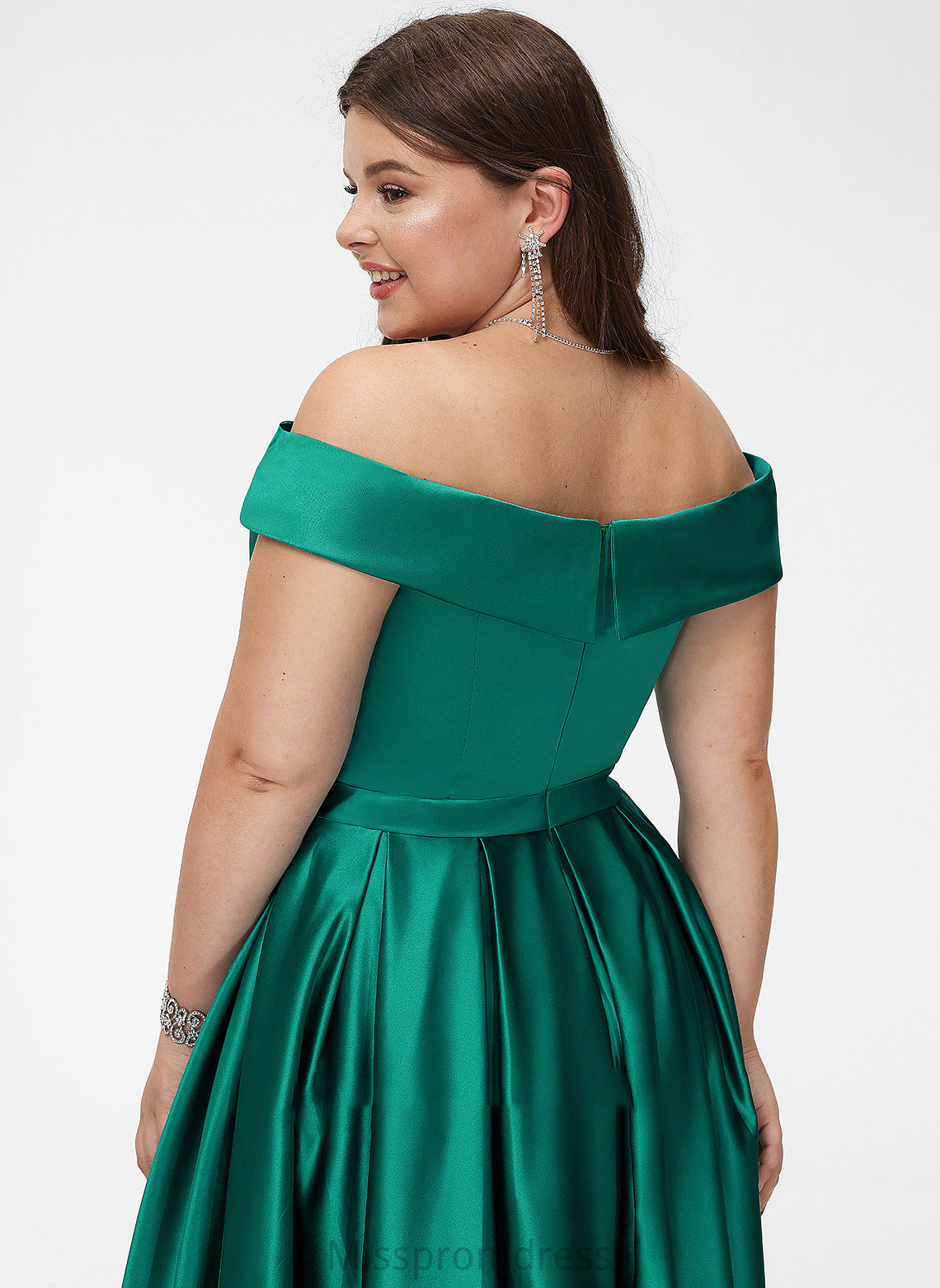 Pockets Front With Floor-Length Abbigail Split Off-the-Shoulder Satin Prom Dresses Ball-Gown/Princess