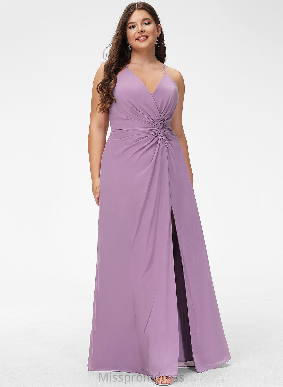Fabric Ruffle SplitFront Silhouette Length Floor-Length Neckline V-neck A-Line Embellishment Mariam A-Line/Princess Bridesmaid Dresses