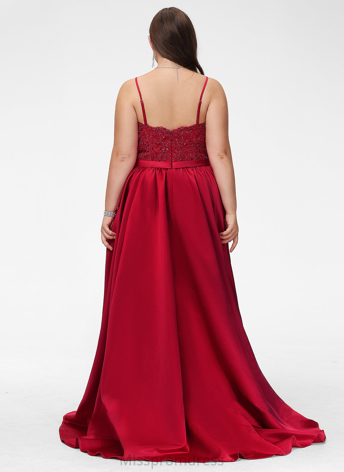 V-neck Split Amiya Front With Prom Dresses Beading Sweep Ball-Gown/Princess Satin Train Sequins