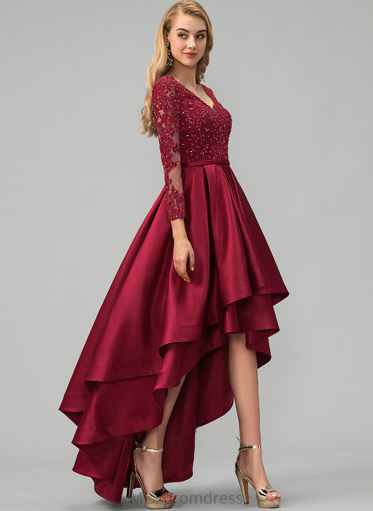Beading Lace With Asymmetrical Sequins Satin Ball-Gown/Princess Lizeth Prom Dresses V-neck
