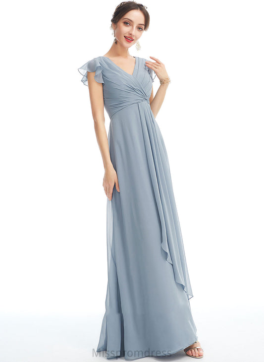 SplitFront Floor-Length Ruffle A-Line V-neck Fabric Length Silhouette Embellishment Neckline Madison Natural Waist Bridesmaid Dresses