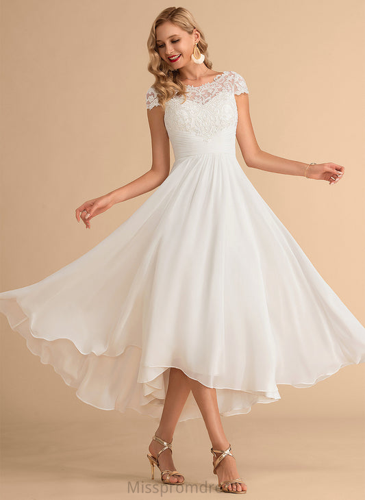 A-Line Chiffon Scoop Dress Wedding Dresses Neck Madeline Wedding Asymmetrical