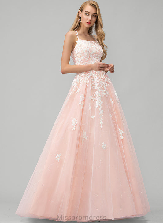 Square Ball-Gown/Princess Prom Dresses Neckline With Lace Sequins Floor-Length Rory Tulle