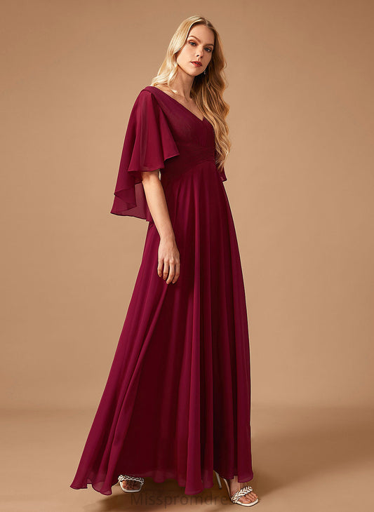 Ruffle V-neck Fabric Length Silhouette Floor-Length Embellishment Neckline A-Line Janelle Scoop Floor Length Bridesmaid Dresses