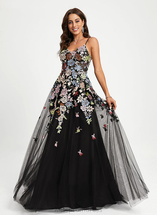 V-neck Prom Dresses Roselyn Sweep With Ball-Gown/Princess Lace Tulle Train