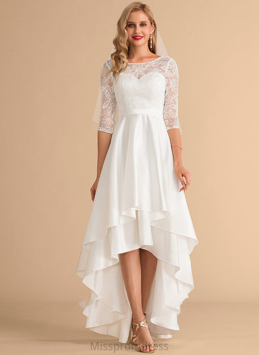 Neck Wedding Zara Lace Wedding Dresses Scoop Satin A-Line Dress Asymmetrical