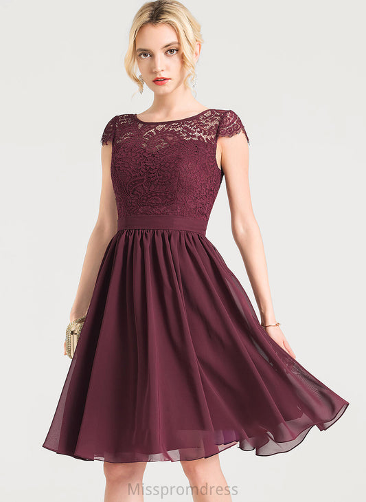 Neckline Silhouette Length Fabric A-Line Knee-Length Lace ScoopNeck Sleeve Lacey Scoop A-Line/Princess Bridesmaid Dresses
