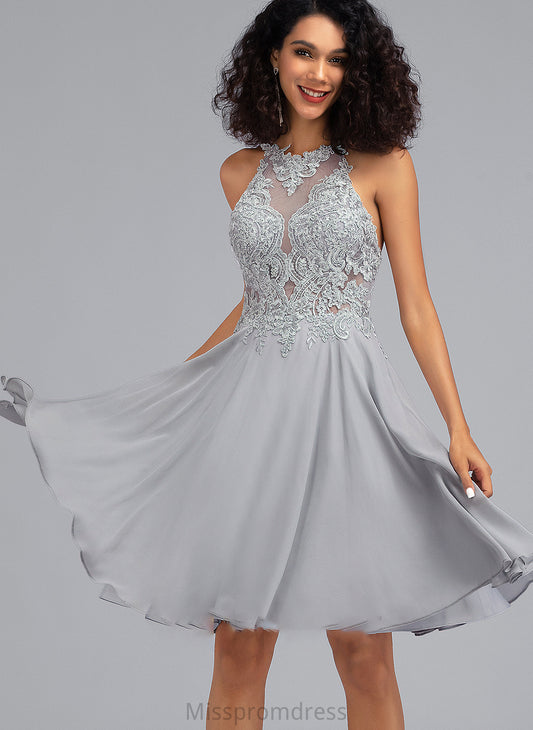 Scoop Knee-Length A-Line Sequins With Prom Dresses Kamila Chiffon Neck