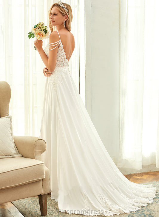 Train Neveah Sequins Wedding Dresses Chiffon Wedding V-neck Beading A-Line Dress With Lace Sweep