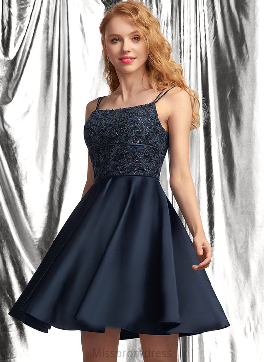 Prom Dresses A-Line Neckline Square Ashtyn Lace With Short/Mini Sequins Satin