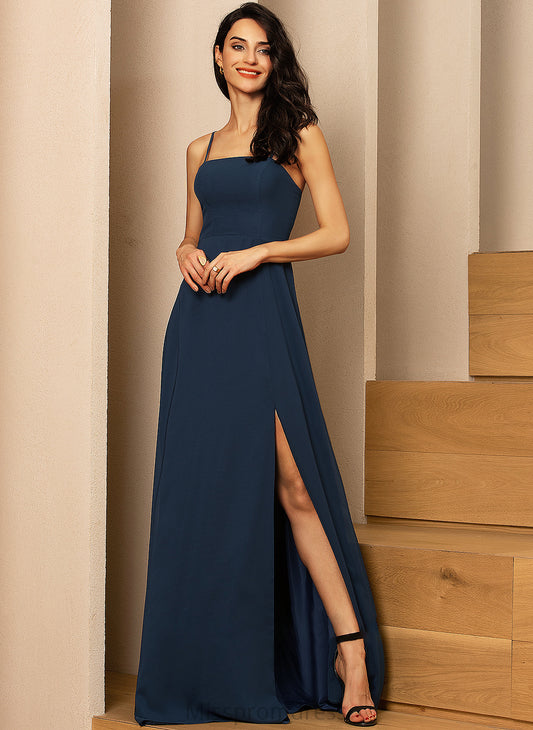 Square Neckline A-Line With Front Floor-Length Split Prom Dresses Chiffon Tricia