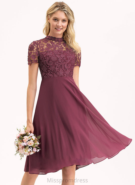 Lace Neckline Knee-Length Straps Silhouette Length A-Line Fabric ScoopNeck Zoe A-Line/Princess Natural Waist Bridesmaid Dresses