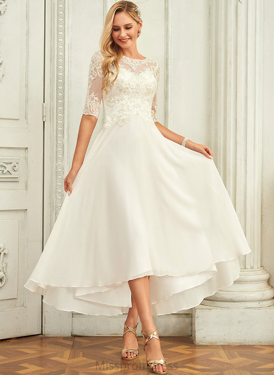 Gabrielle Chiffon Neck Sequins Wedding Dresses Beading Dress A-Line Wedding With Asymmetrical Scoop