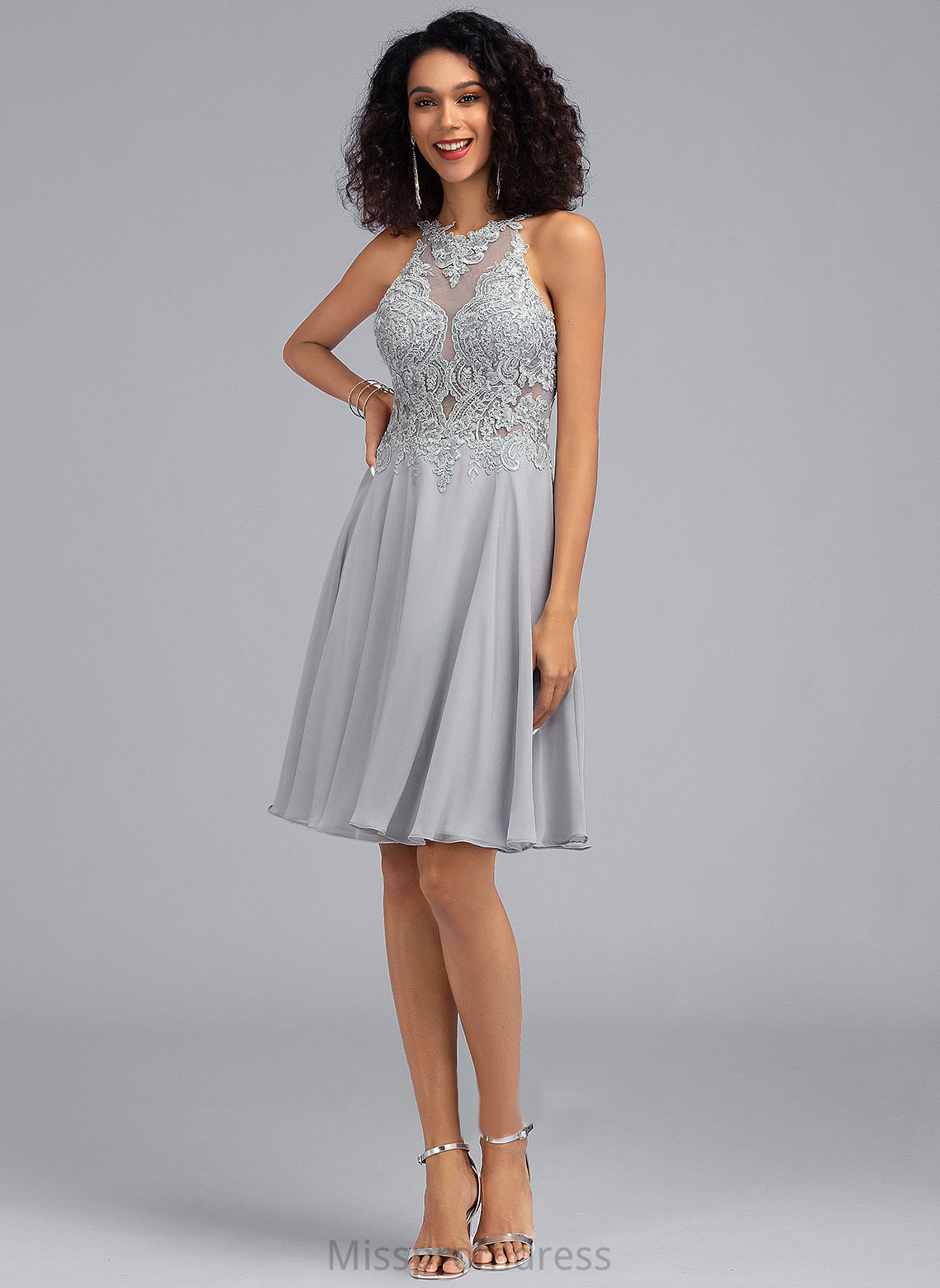 Scoop Knee-Length A-Line Sequins With Prom Dresses Kamila Chiffon Neck