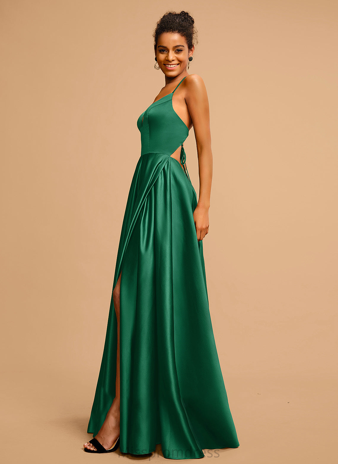 Floor-Length Satin V-neck Pancy A-Line Prom Dresses