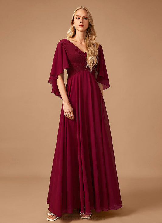 Ruffle V-neck Fabric Length Silhouette Floor-Length Embellishment Neckline A-Line Janelle Scoop Floor Length Bridesmaid Dresses