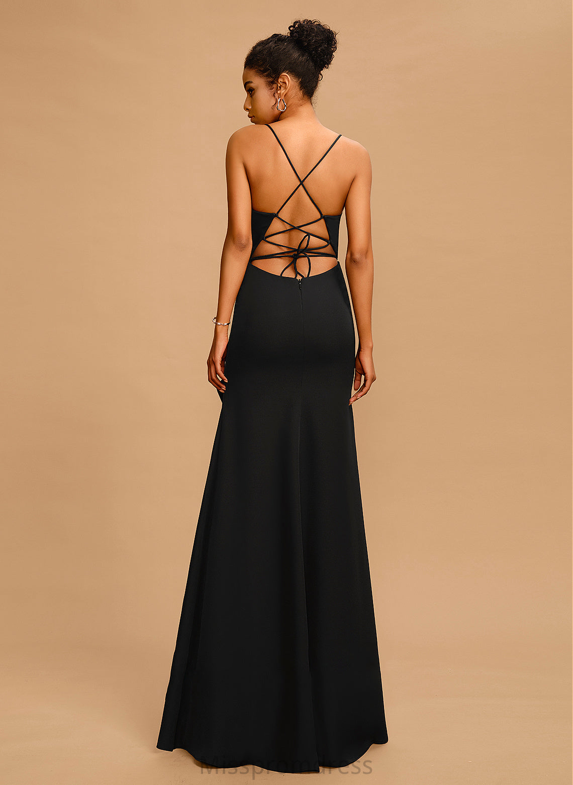Crepe Tamia Neckline Ruffle Stretch Prom Dresses With Floor-Length Sheath/Column Square