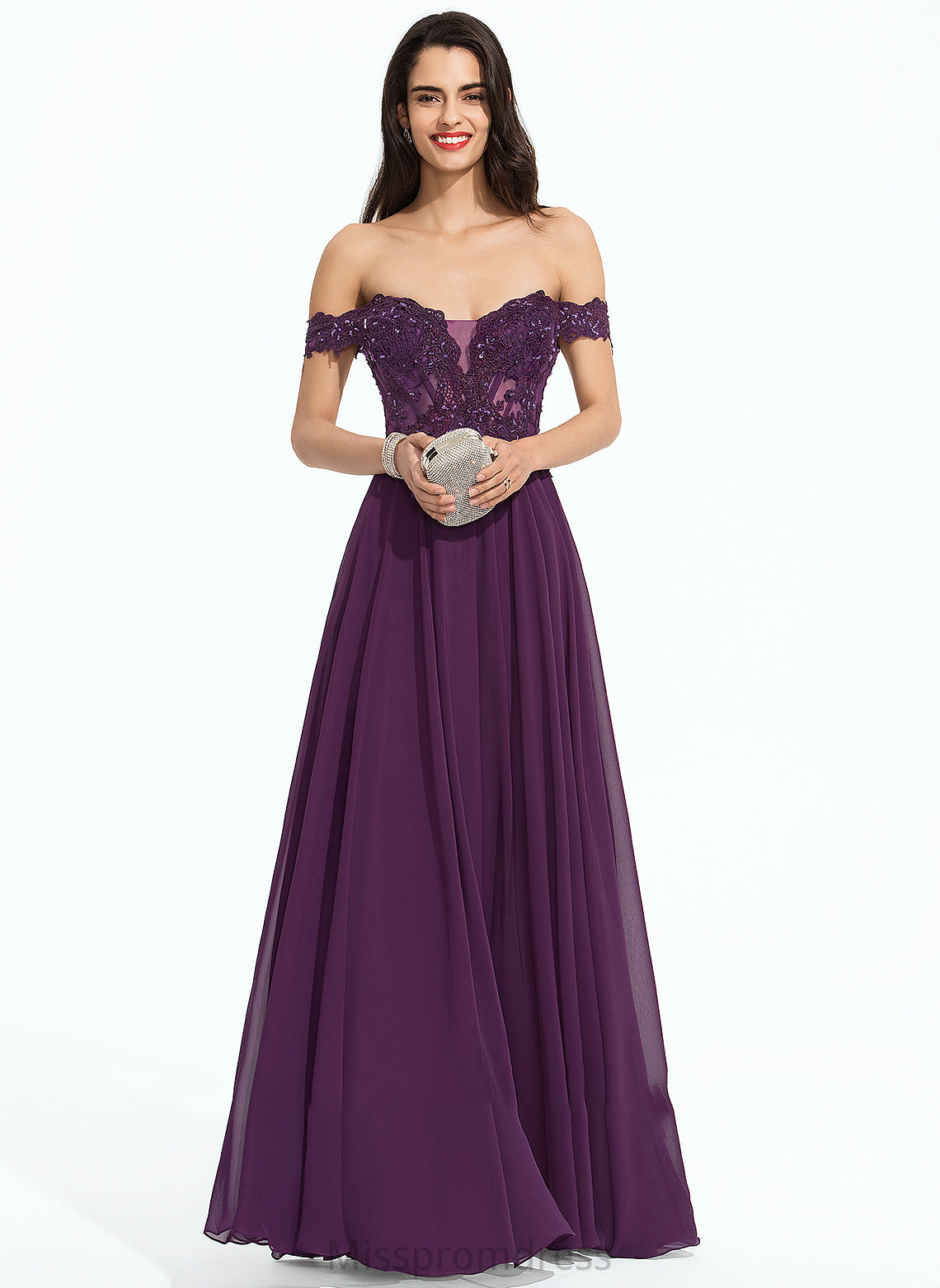 Prom Dresses Beading Ada Off-the-Shoulder Sequins With Floor-Length Ball-Gown/Princess Chiffon