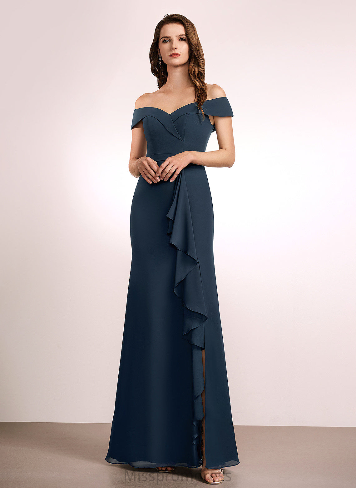 A-Line Neckline Length Ruffle Fabric Off-the-Shoulder Embellishment Floor-Length Silhouette Gretchen Floor Length Spaghetti Staps Bridesmaid Dresses