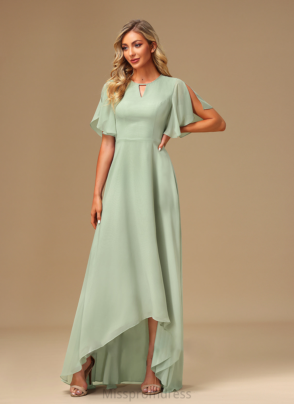 A-Line Asymmetrical Embellishment Silhouette Fabric Length Straps Ruffle Brynlee Sleeveless Natural Waist A-Line/Princess Bridesmaid Dresses