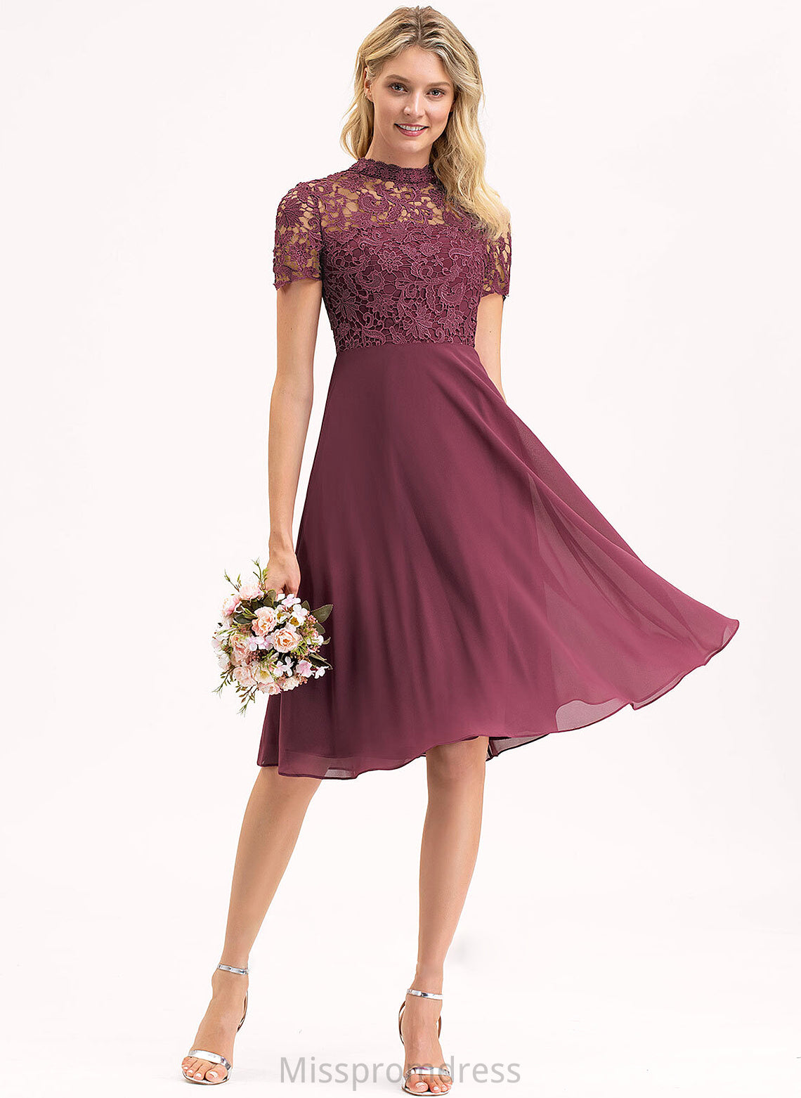 Lace Neckline Knee-Length Straps Silhouette Length A-Line Fabric ScoopNeck Zoe A-Line/Princess Natural Waist Bridesmaid Dresses