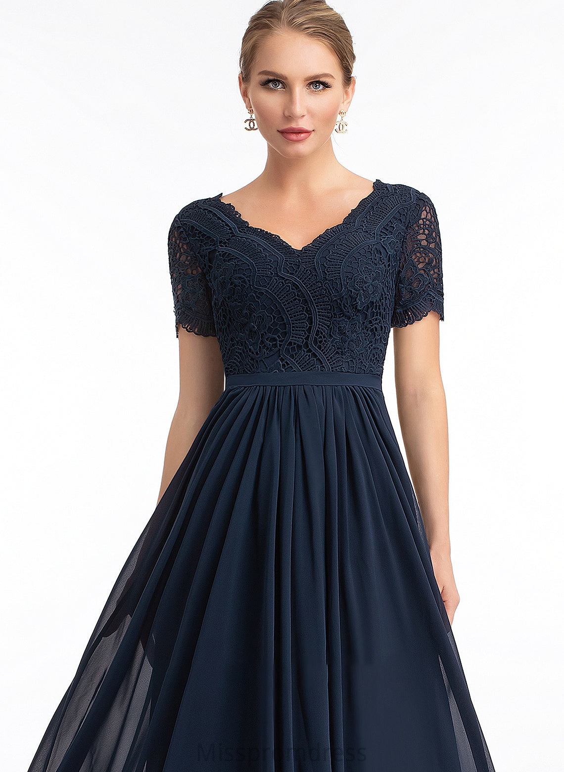 Fabric Floor-Length Silhouette Neckline Lace Length V-neck Sleeve A-Line Sidney A-Line/Princess V-Neck Bridesmaid Dresses