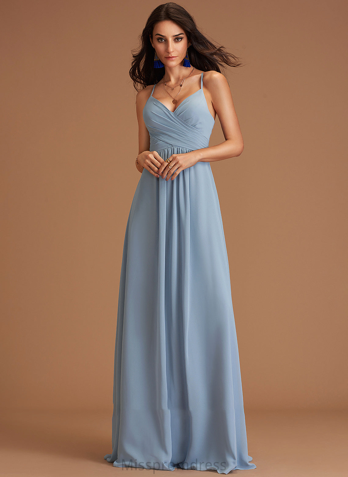 Silhouette Embellishment Ruffle Neckline Floor-Length Length Fabric A-Line V-neck Paige Scoop Sleeveless Bridesmaid Dresses