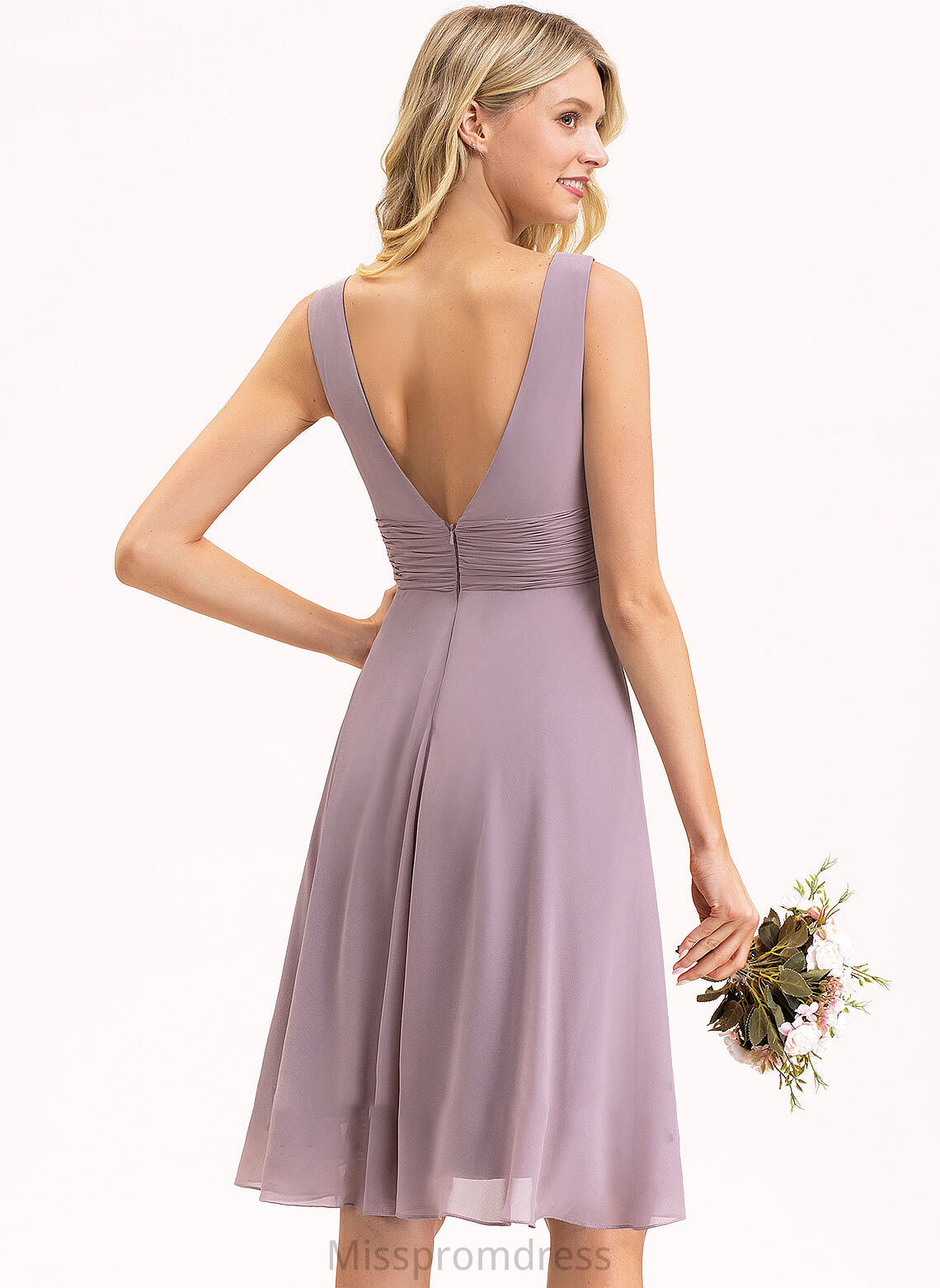 Ruffle V-neck Fabric Embellishment Silhouette A-Line Asymmetrical Neckline Length Destinee A-Line/Princess Natural Waist Bridesmaid Dresses