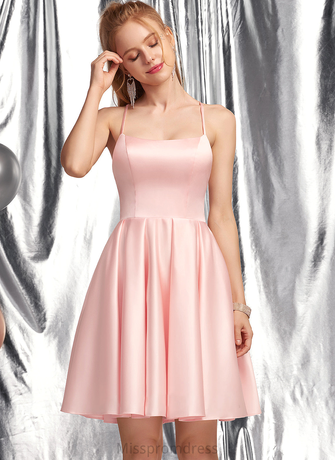 Neckline Rylie Satin Prom Dresses Square Short/Mini A-Line