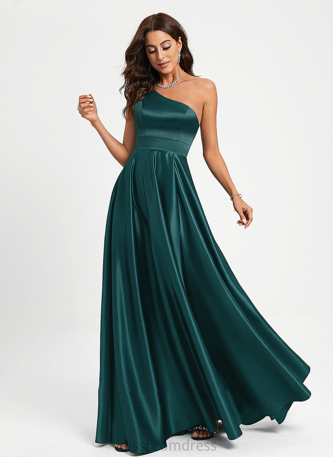 Beading With A-Line Rowan Prom Dresses Satin Floor-Length One-Shoulder