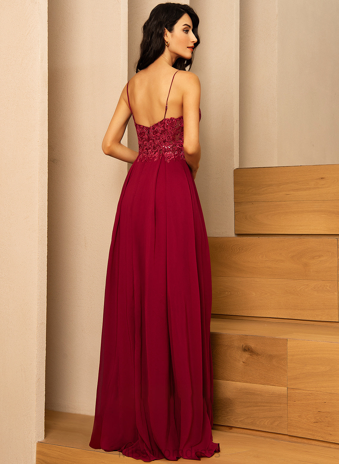 V-neck Lace Floor-Length Embellishment Neckline A-Line Length Sequins SplitFront Fabric Silhouette Dayana Bridesmaid Dresses