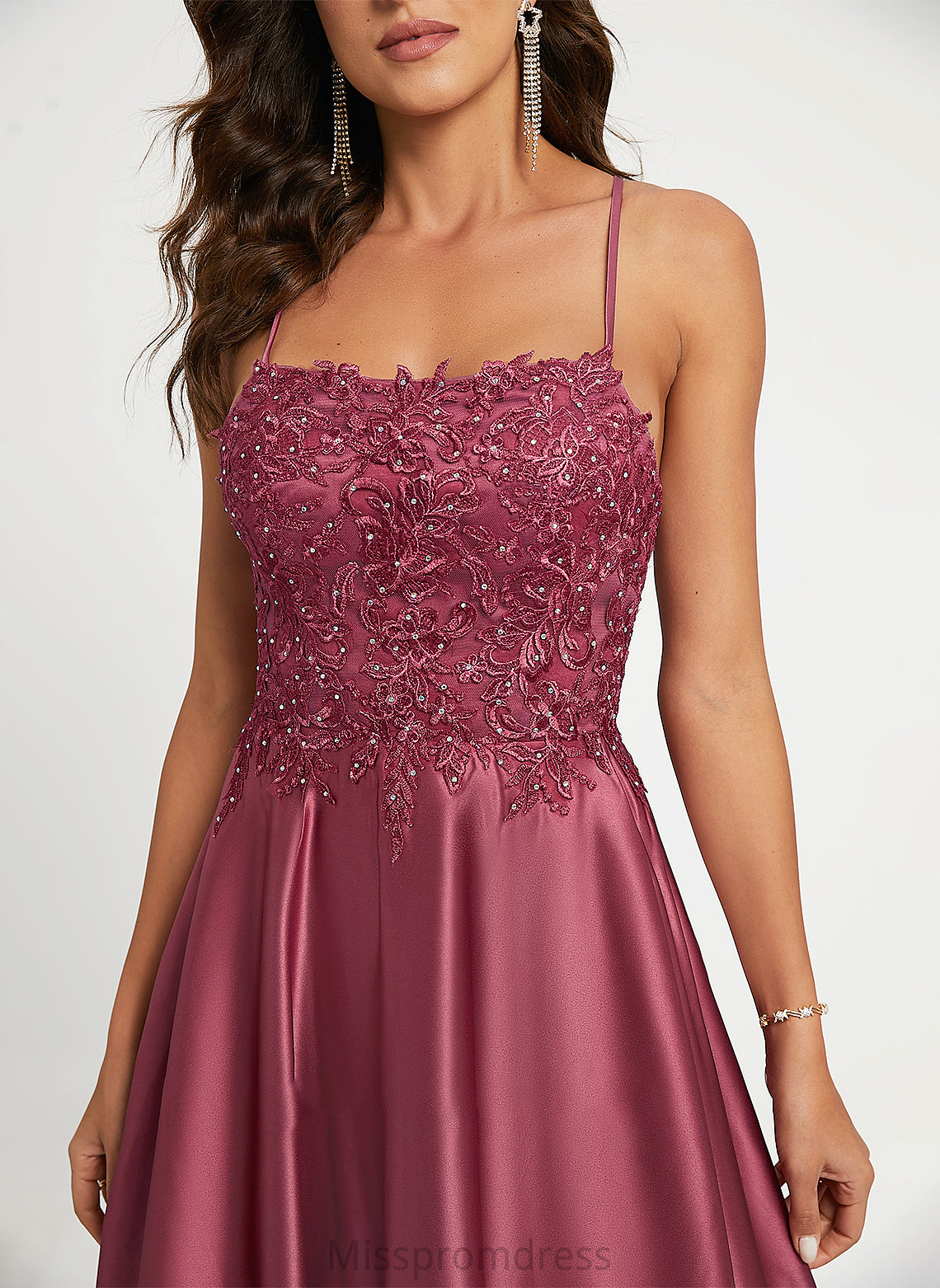 Square Neckline Jacqueline A-Line Prom Dresses Sweep Sequins With Train Beading Satin