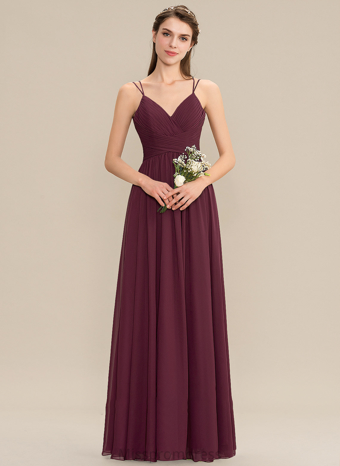Chiffon Floor-Length Ruffle With V-neck Prom Dresses Selah Lace A-Line