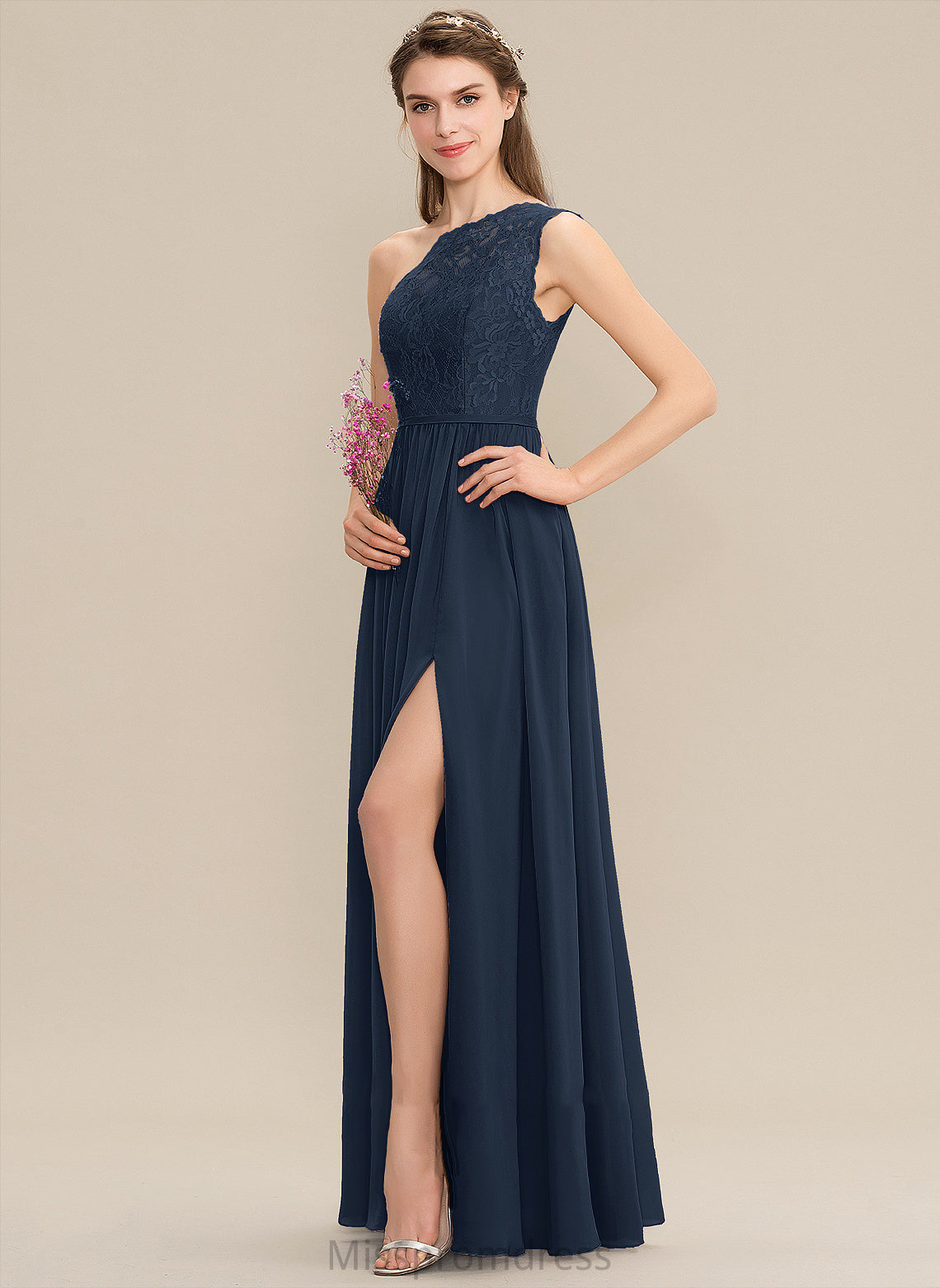 Embellishment Floor-Length One-Shoulder Silhouette SplitFront Length Neckline Fabric A-Line Finley Floor Length Sleeveless Bridesmaid Dresses