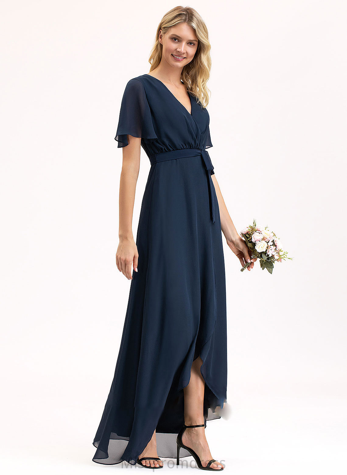 V-neck Length Silhouette Fabric A-Line Embellishment Asymmetrical Bow(s) Neckline Meadow Sleeveless V-Neck Bridesmaid Dresses