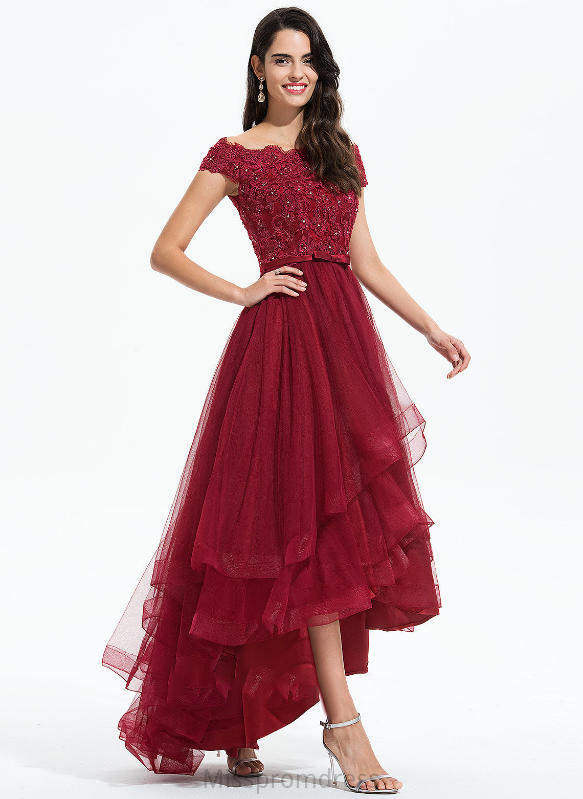 Bow(s) Tulle Asymmetrical Prom Dresses Sequins Beading With Off-the-Shoulder Ball-Gown/Princess Gertrude