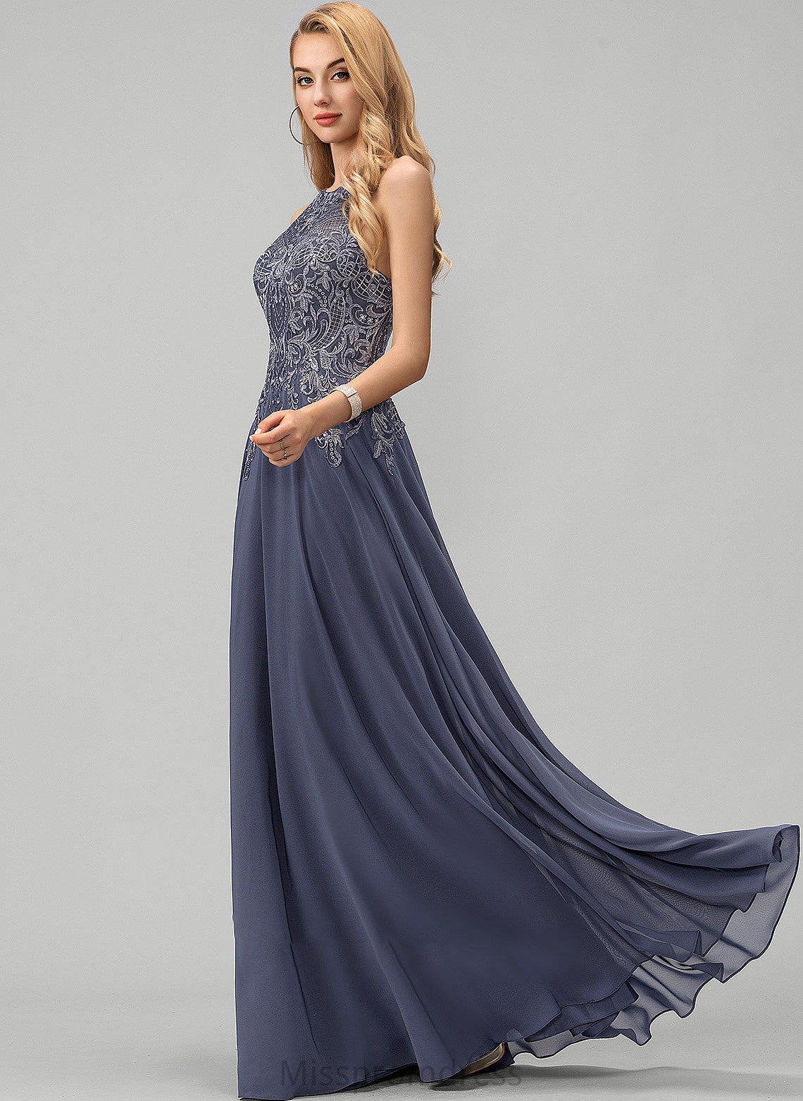 Prom Dresses Scoop Sequins A-Line Lace Eden Floor-Length Neck With Chiffon