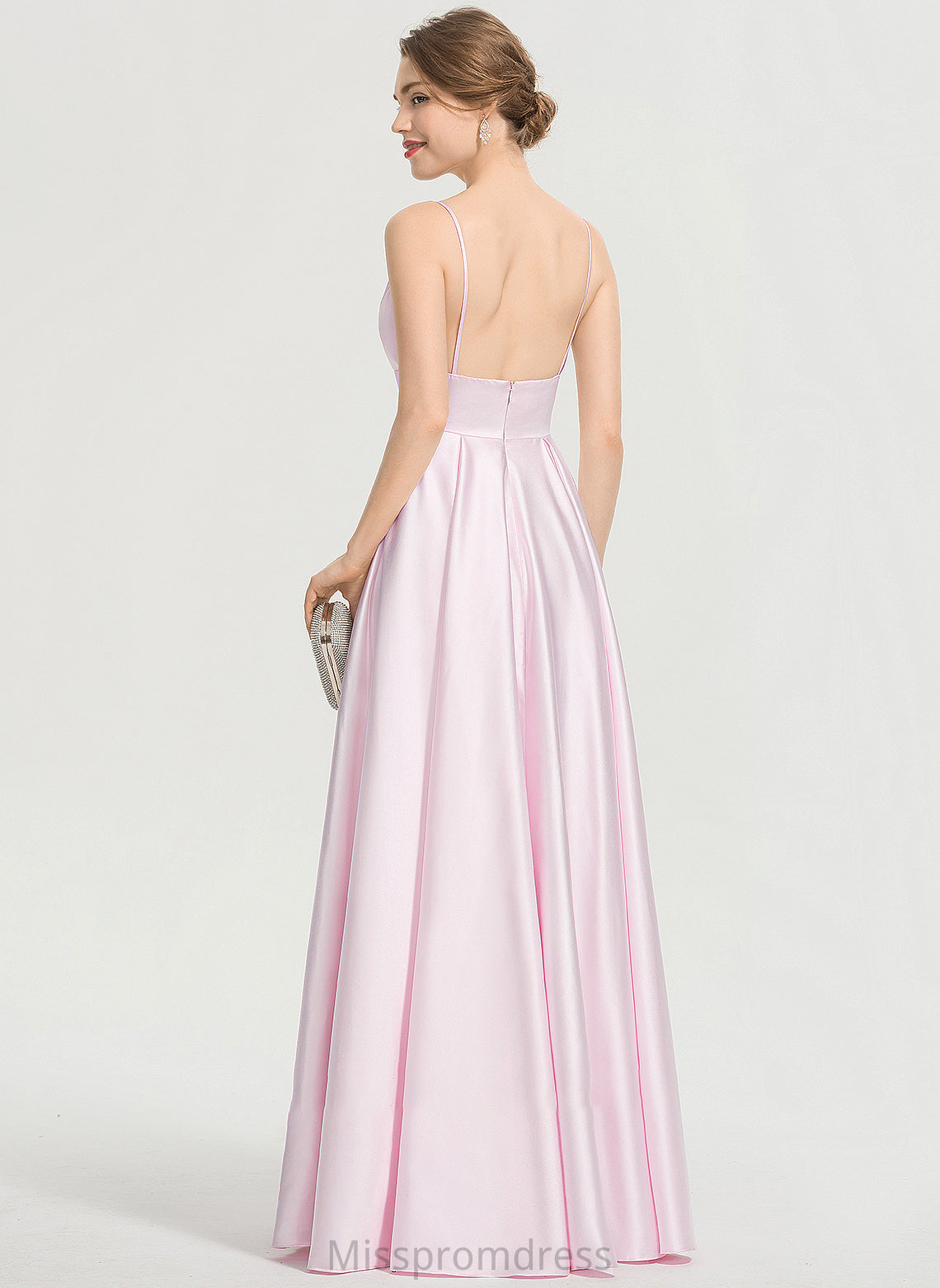 Floor-Length Satin With A-Line Pockets Anika V-neck Prom Dresses