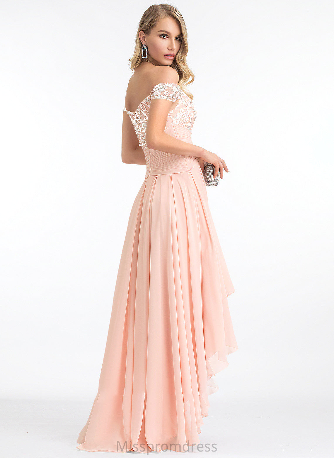 With Anya Prom Dresses Chiffon Asymmetrical A-Line Sequins Off-the-Shoulder