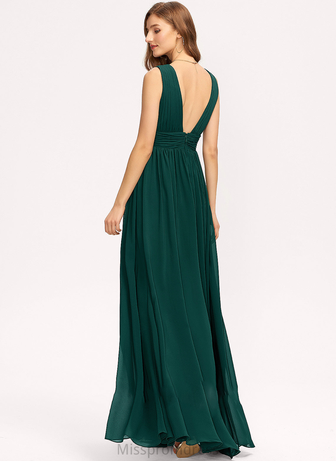 Neckline Floor-Length Fabric SplitFront Silhouette Length V-neck A-Line Embellishment Madilyn Sequins Natural Waist Bridesmaid Dresses